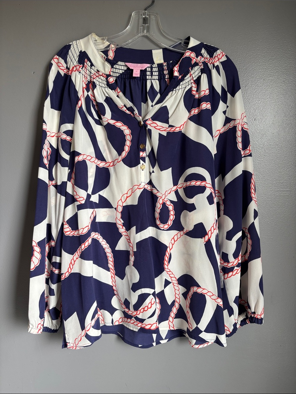Lilly Pulitzer nautical rope-print blouse * sz MED * 100% silk